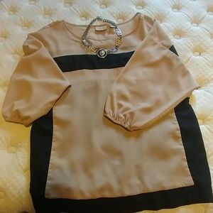 N. Y. & Co. Tan & black 3/4" sleeve blouse